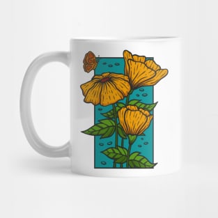 Vintage yellow flower doodle with butterfly illustration Mug